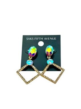 Saks Fifth Avenue Gold Plated, Aurora, & Crystal Square Costume Jewelry Earrings